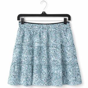 LOFT Floral Ruffle Mini Skirt S | Metallic Accents Lined Pull-On Summer Beach